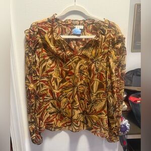 Joie Floral Print Ruffle Sheer Peasant Blouse